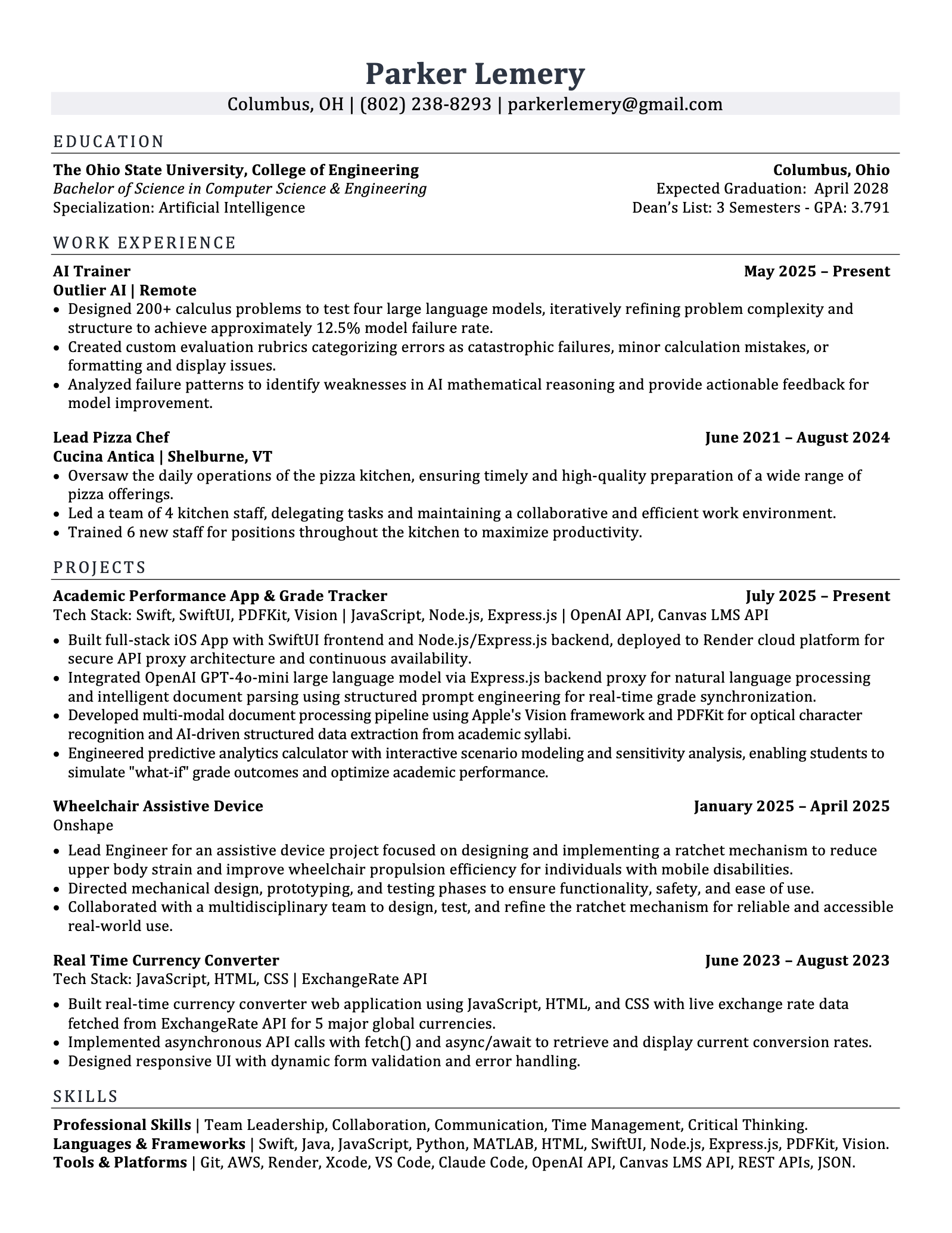 Parker Lemery Resume